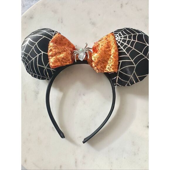 Disney’s Minnie mouse spiderweb and sequin orange bow ears main image 4